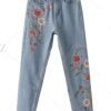 Retro Floral Embroidered Jeans - Image 2