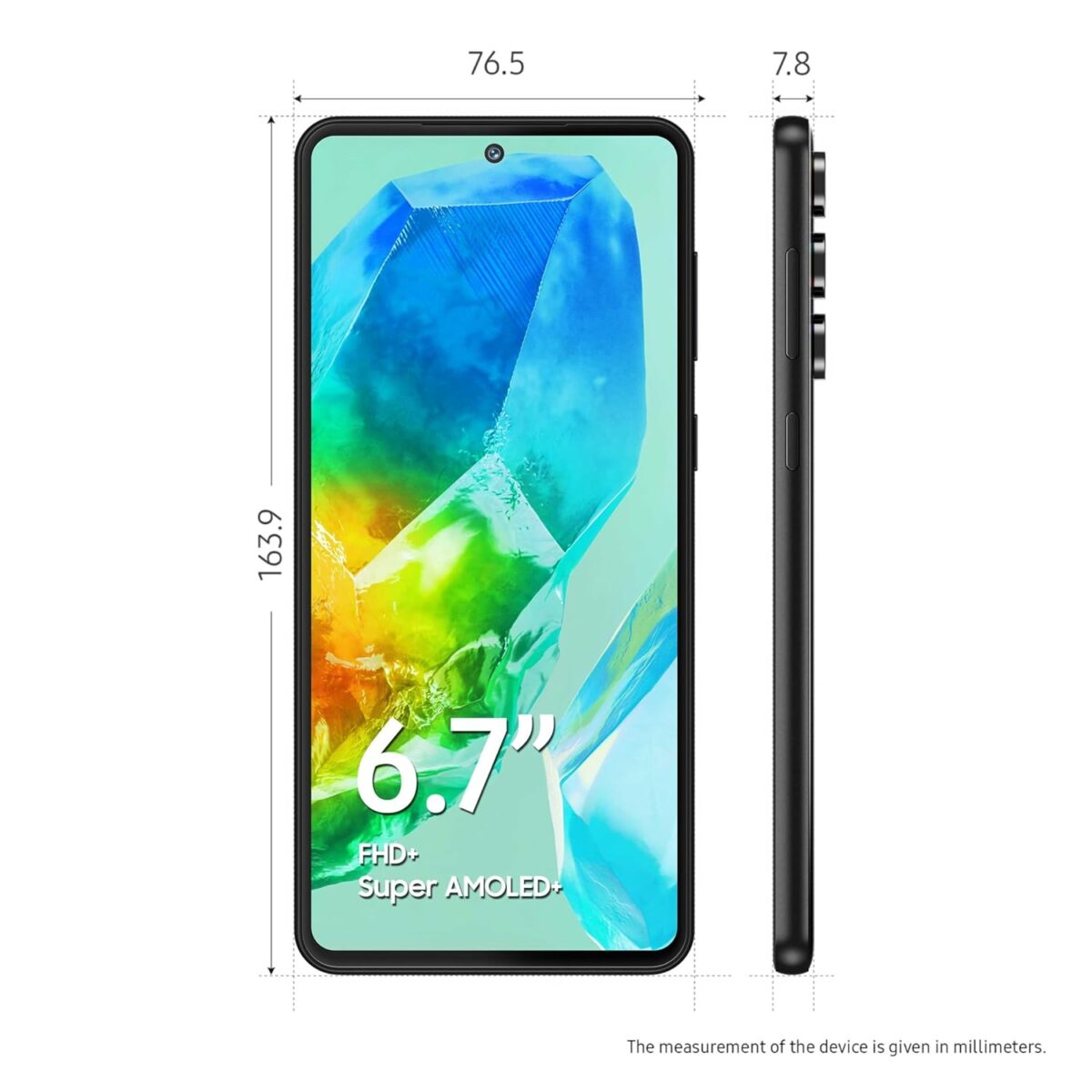 Samsung Galaxy M55s 5G (Thunder Black,8GB RAM,256GB Storage) | 50MP Triple Cam| 5000mAh Battery| Snapdragon 7 Gen 1 | 4 Gen. OS Upgrade & 5 Year Security Update| Super AMOLED+ Display| Without Charger