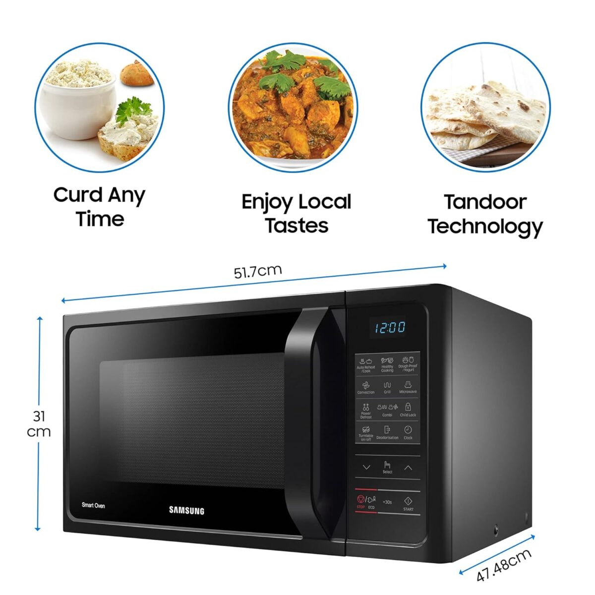 Samsung 28 L, Convection Microwave Oven with Curd Making(MC28A5013AK/TL, Black, ceramic enamel cavity, 10 Yr warranty)