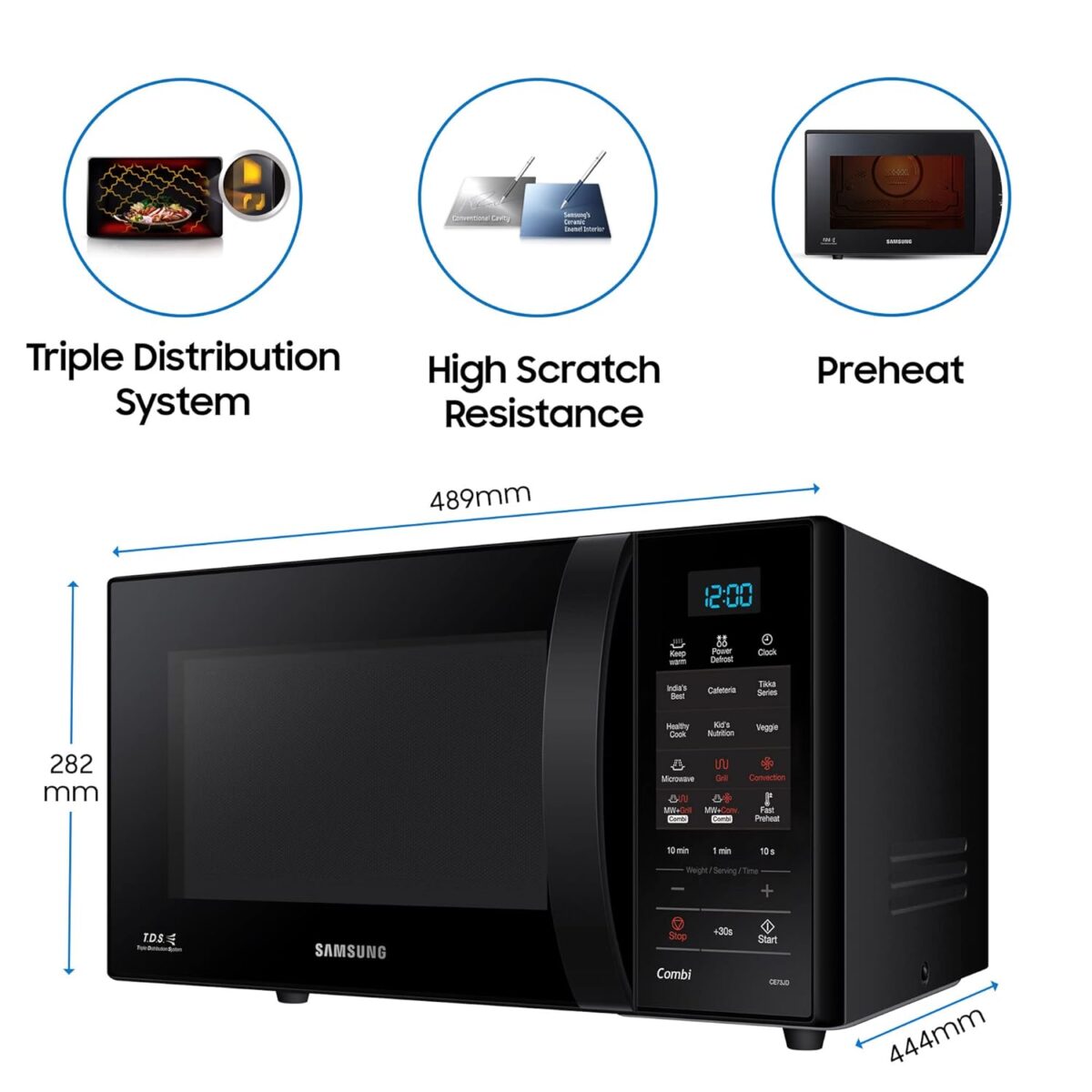 Samsung 21 L, Convection Microwave Oven (CE73JD-B1/XTL, Black, Various Cooking Modes, Pre heat, Eco Mode, Power Defrost, Auto Cook, Wire Rack, Ceramic Enamel Cavity with 10 year warranty) - Image 4