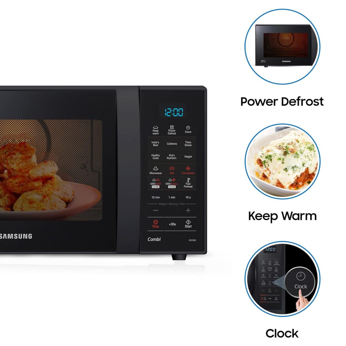 Samsung 21 L, Convection Microwave Oven (CE73JD-B1/XTL, Black, Various Cooking Modes, Pre heat, Eco Mode, Power Defrost, Auto Cook, Wire Rack, Ceramic Enamel Cavity with 10 year warranty) - Image 7