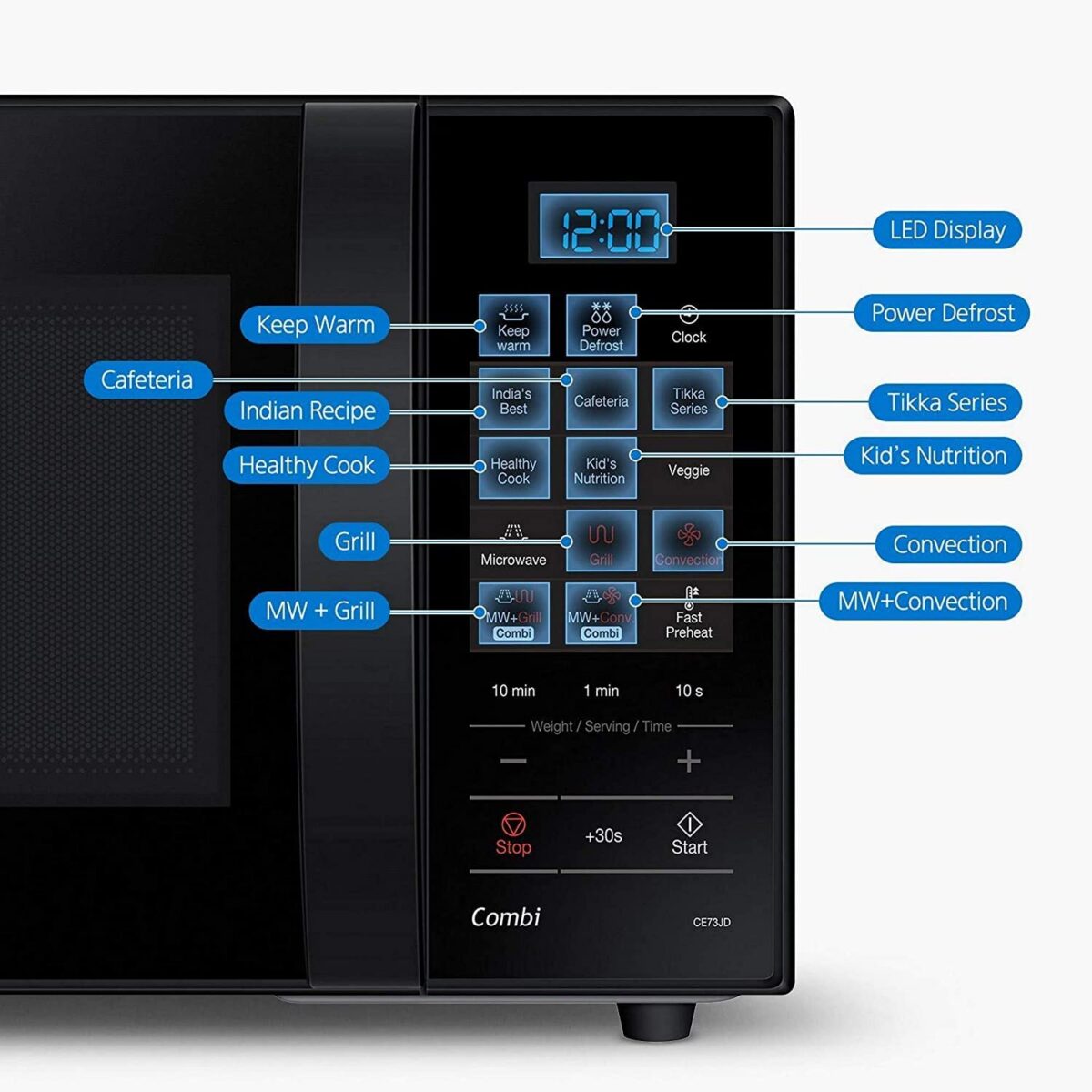 Samsung 21 L, Convection Microwave Oven (CE73JD-B1/XTL, Black, Various Cooking Modes, Pre heat, Eco Mode, Power Defrost, Auto Cook, Wire Rack, Ceramic Enamel Cavity with 10 year warranty)