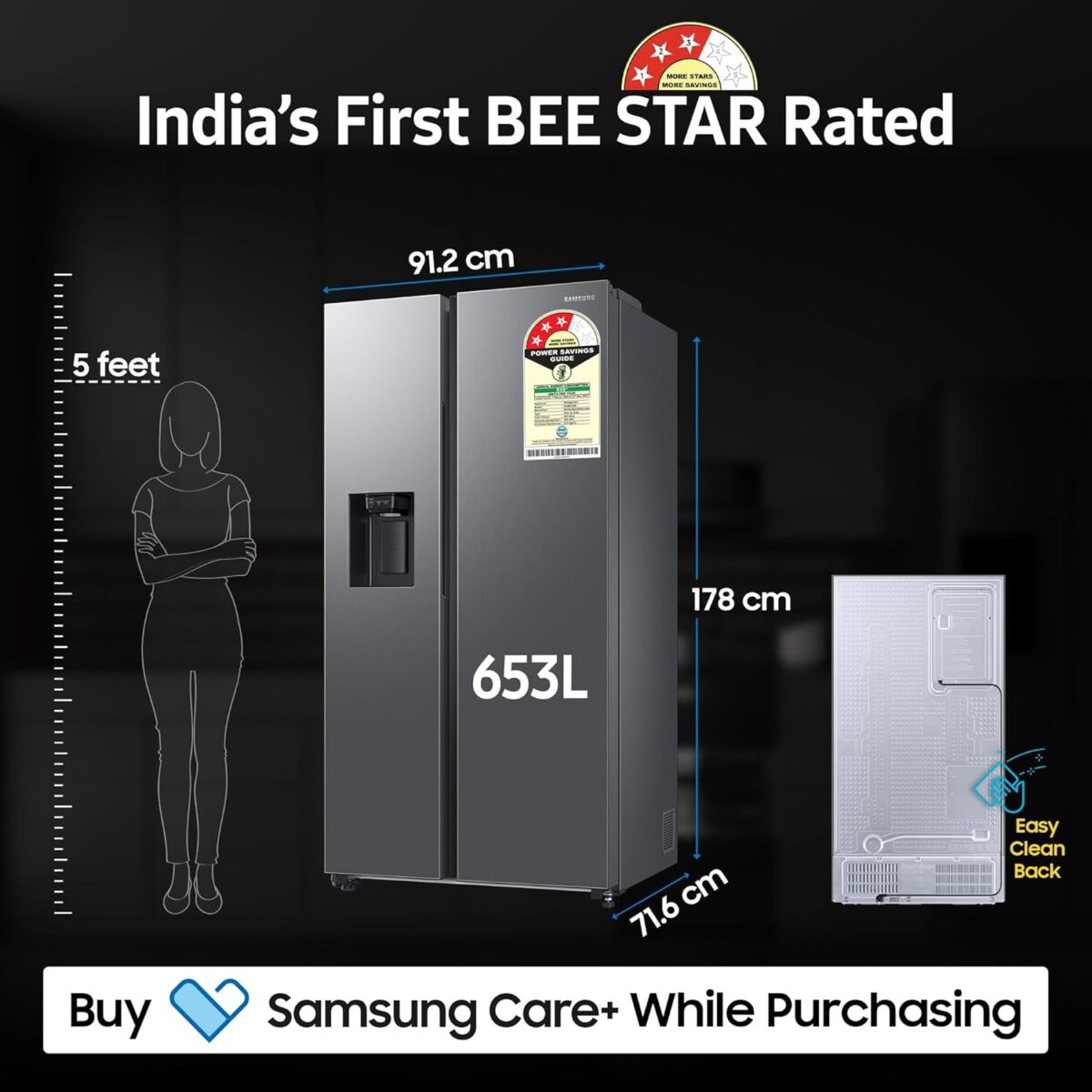 Samsung 633 L, 3 Star, Frost Free, Double Door, Convertible 5-in-1 Digital Inverter, Side By Side Refrigerator with AI, WiFi & Water & Ice Dispenser (RS78CG8543S9HL, Silver, Refined Inox, 2024 Model) - Image 2